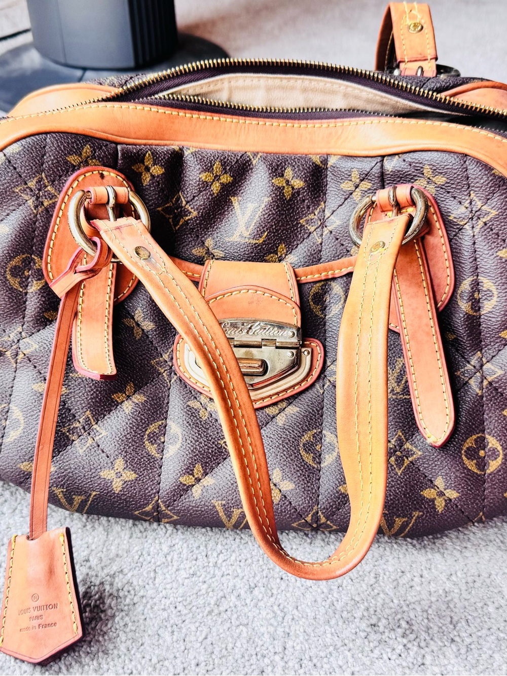 Louis Vuitton Monogram Canvas Shoulder Bag with Tan Leather Trim